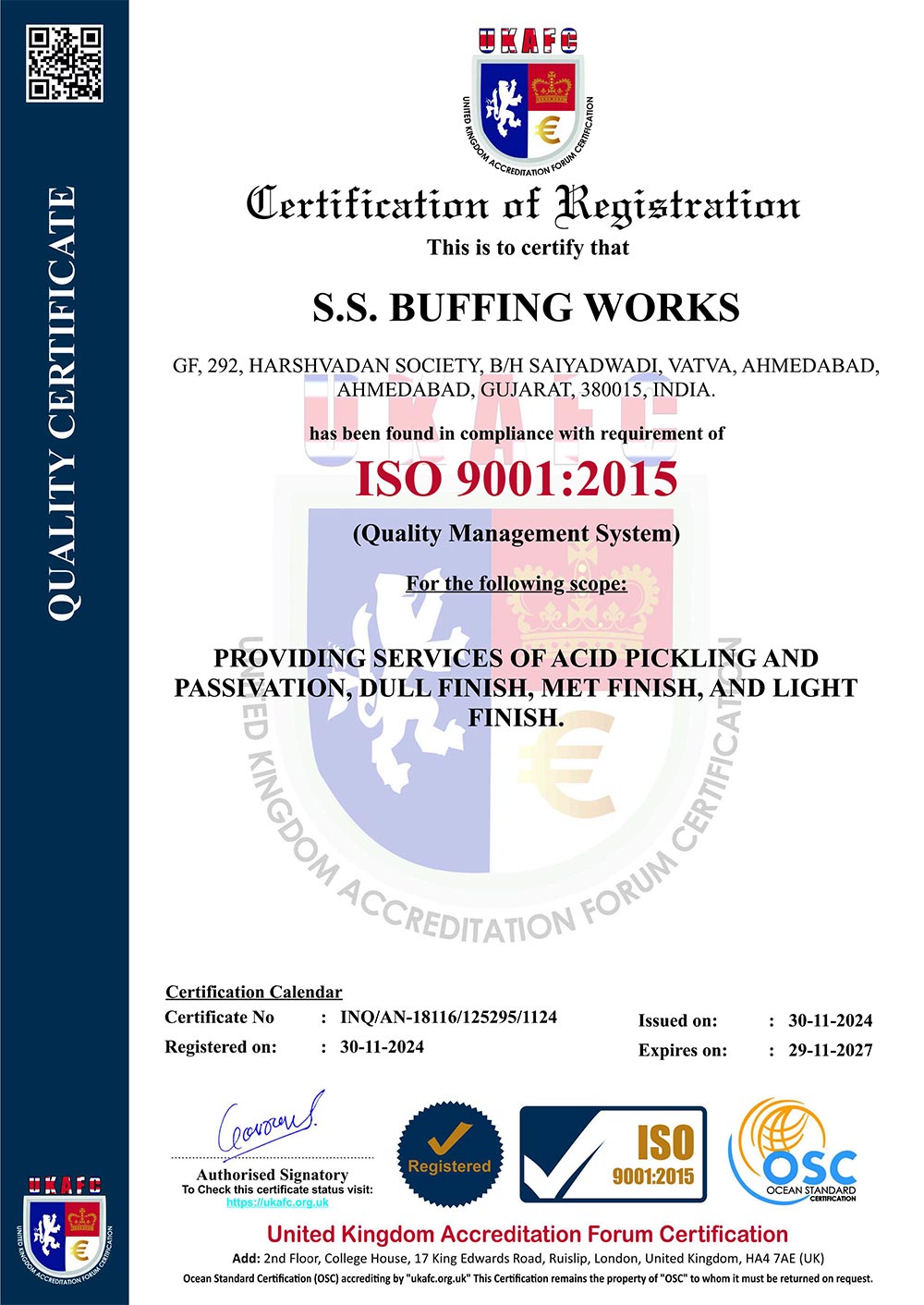 SS ISO-9001:2015 Certificate